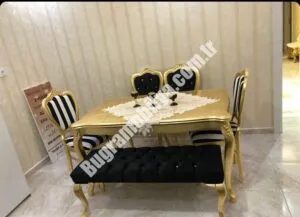Lükens Kulaklı Masa Klasik Sandalye Takım Altın Varak