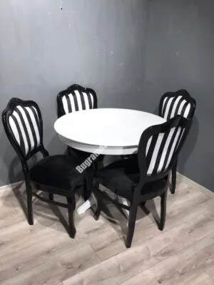 YUVARLAK BABA MASA KLASİK SİYAH SANDALYE TAKIM
