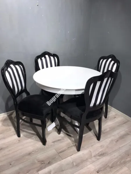 YUVARLAK BABA MASA KLASİK SİYAH SANDALYE TAKIM