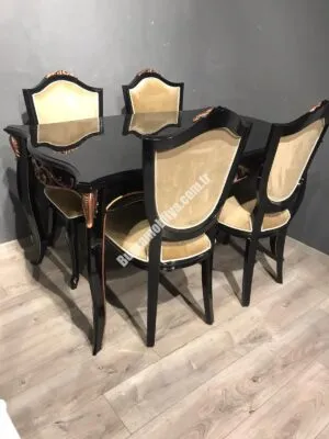 SİYAH PARLAK MASA BAROK CİLA TAKIM