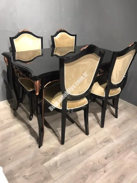 SİYAH PARLAK MASA BAROK CİLA TAKIM
