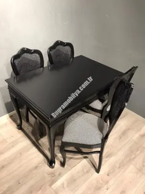 SİYAH HASIRLI LÜKENS MASA SANDALYE TAKIMI