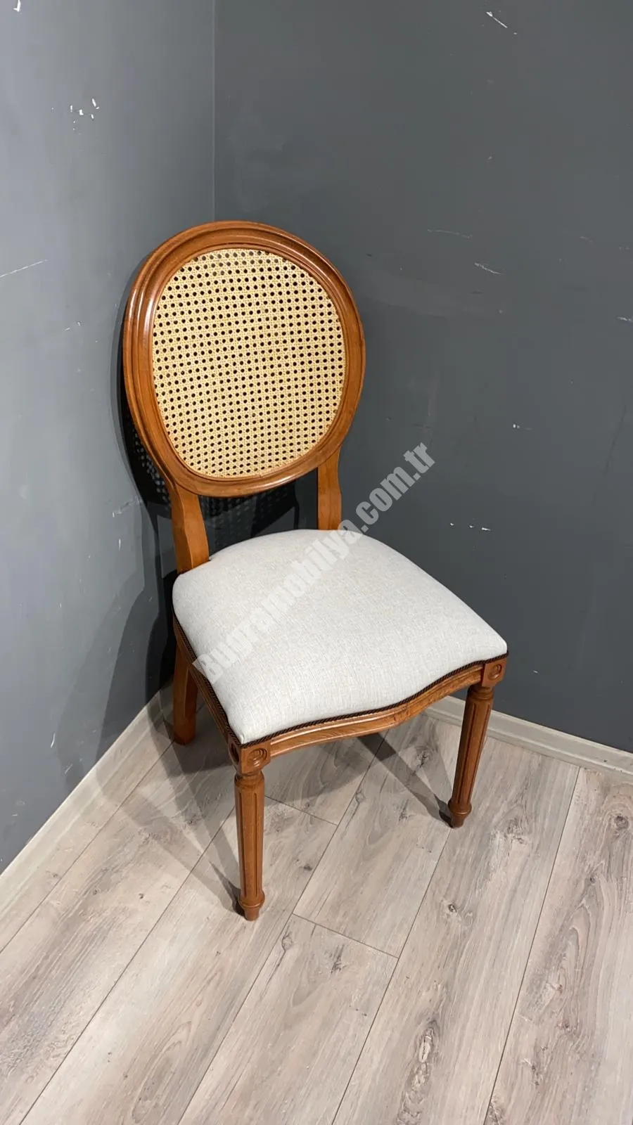 TORNALI HASIRLI MADALYON SANDALYE CEVİZ - Görsel 2