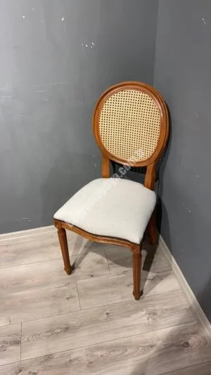 TORNALI HASIRLI MADALYON SANDALYE CEVİZ