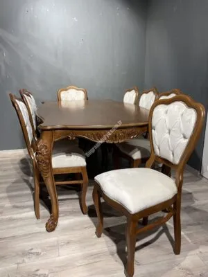 GOLD OYMALI MASA KLASİK SANDALYE TAKIM CEVİZ
