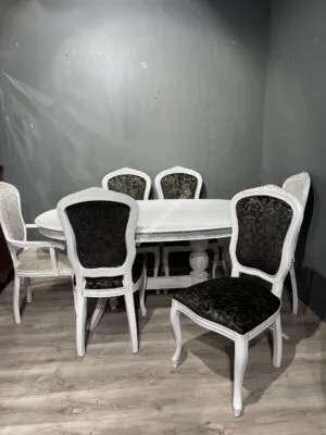 170LİK BABA MASA İTALYAN SANDALYE TAKIM SİYAH FIRÇALI