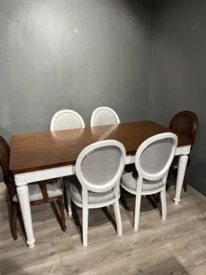 TORNA ÇİÇEKLİ MASA MADALYON SANDALYE TAKIM BEYAZ
