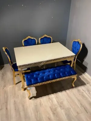 Lükens Masa 140lık Klasik Sandalye Çatlak Varak Takım