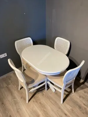 Ovel Baba Masa Loft Sandalye Takım Beyaz