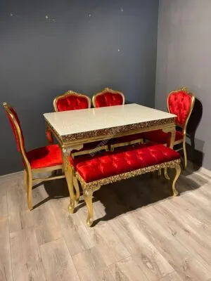 Lükens Masa 120Lik Klasik Sandalye Takım Altın Varak