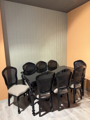 Lüx Torna Masa İtalyan Hasırlı Sandalye Siyah